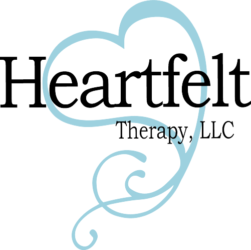 A blue heart with the words " heartfelt therapy life ".